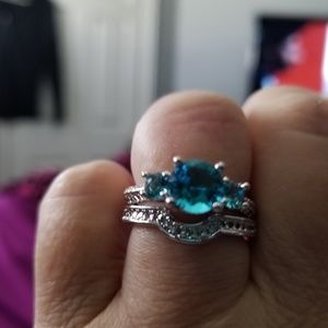 2 PIECE WOMEN'S SAPPHIRE CZ STERLING SILVER RING.